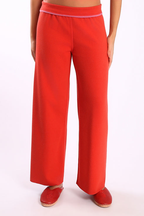Reversible straight leg pants in cotton blend jacquard